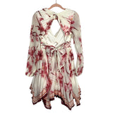 L'atiste by Amy Ivory/Pink/Maroon Floral Print Pleated with Front Twist and Front and Back Cut Outs Dress- Size S