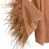 No Brand Pink Shimmer Two Piece Feather Trim Pants Set- Size L (sold as a set)