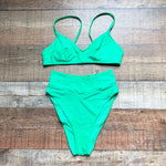 Aerie Green High Waisted High Cut Front Crossover Cheeky Bikini Bottoms- Size S (we have matching top)