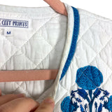 Pink City Prints White/Blue Floral Print with Tie Neckline Quilted Dress- Size M (see notes)