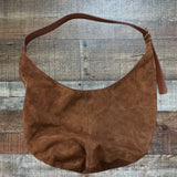Madewell Dark Brown Suede Cow Leather Zipper Closure Essential Curve Shoulder Bag (sold out online)