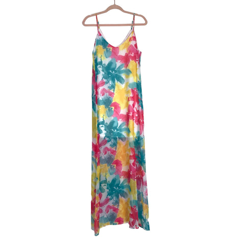 Pink Lily Pink/Teal/Yellow Floral Print Maxi Dress- Size S