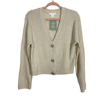 H&M Cream Ribbed Sweater Cardigan With Gem Buttons NWT - Size S