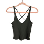 Vuori Olive Ribbed with Built-In Shelf Bra and Criss Cross Straps Cropped Tank- Size M