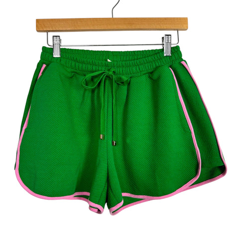 Umgee Green Textured Pink Lined Shorts - Size S (We Have Matching Top!)