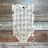 Minnow Blue Gingham with Back Ribbon Bow Ruffle Swimsuit- Size 2T (we have matching swimsuit)