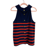 Sail to Sable Navy and Red Striped Button Back Cowl Neck Top- Size XL