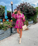 Olivaceous Green and Pink Floral Braided Belt Dress- Size L (see notes)