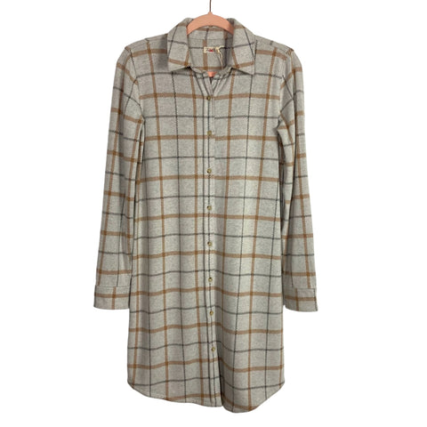 Faherty Gray Windowpane Legend Button Up Sweater Dress NWT- Size XS