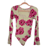 Intimately Free People Tan/Floral Print Ribbed Thong Bodysuit - Size L