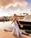 Luxxel White/Blue Tropical Palm Print Wrap Maxi Dress- Size S