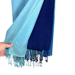 Karma Navy/Blue/Light Blue Ombre Pashmina and Silk Blend Tassel Fringe Scarf NWT