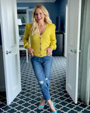 Candace Cameron Bure Yellow Puff Sleeve Button-Front Cardigan Sweater  - Size XXXS (sold out online)