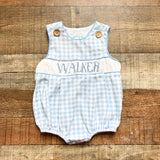 The Smocked Flamingo Blue/White Checked Smocked Walker Bubble- Size 6M (see notes)