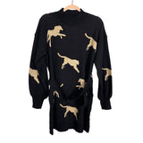 Entro Black Leopard Belted Mock Neck Dress - Size S