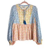 AURA Multi Print Linen with Balloon Sleeves Just Stopping By Top- Size S (sold out online)
