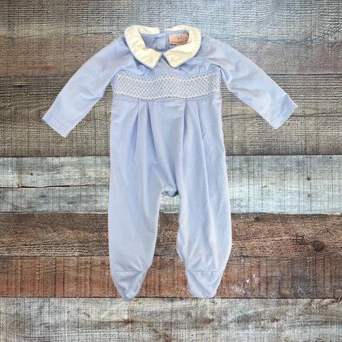 Smockingbird Light Blue Collard Footie Outfit - Size 3M