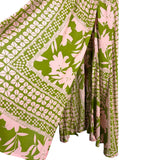 Olivaceous Green and Pink Printed Front Slits with Back Cutout Dress- Size S