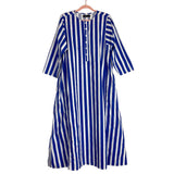 Pomander Place Blue/White Striped Button Front Caftan Dress- Size XL
