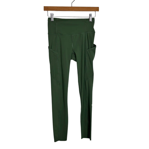 Lululemon Spruce with Side Pockets Raw Hem Exposed Seams Leggings - Size 4 (Inseam 24.5”)