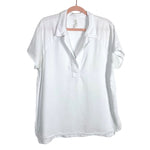 Amadi White V-Neck with Raw Hem Collared Top- Size M (see notes)