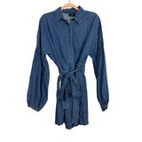 Vici Exclusive Chambray Balloon Sleeve Hidden Button Up Belted Romper NWT- Size L