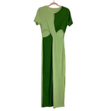 No Brand Green Color Block Ribbed Cutout Slit Dress- Size L