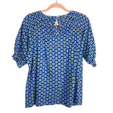 Olivia James The Label Blue Butterfly Printed Back Keyhole Top- Size L