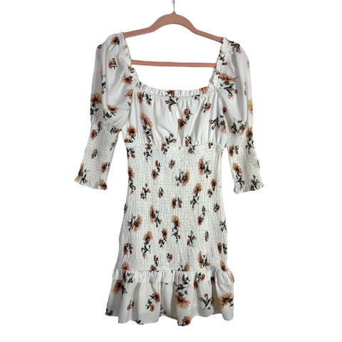 Storia Cream with Flower Print Smocked Mini Dress- Size S (see notes) – The Saved Collection