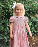 Annafie Red Floral Print with Back Bow Smocked Dress- Size 4Y (see notes)