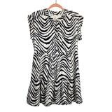 Marie Oliver Off White/Navy Stripe Pattern Hidden Button Front Dress- Size XS (see notes)