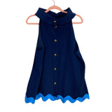 Sail to Sable Navy Ric Rac Hem Button Back Top- Size XXL