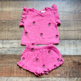 Pink Chicken New York Pink Rose Printed Embroidered Shorts Set- Size 3Y (see notes)