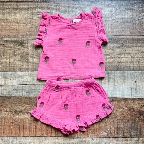 Pink Chicken New York Pink Rose Printed Embroidered Shorts Set- Size 3Y (see notes)