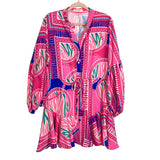 Lavender J Pink Printed Button Front Drawstring Waist Dress- Size L