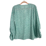 Entro Mint Animal Print V-Neck Balloon Sleeves Top- Size S