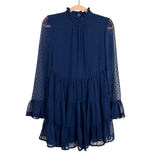 In the Beginning Los Angeles Navy Swiss Dot Sheer Sleeve Dress NWT- Size M