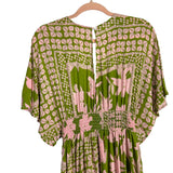 Olivaceous Green and Pink Printed Front Slits with Back Cutout Dress- Size S