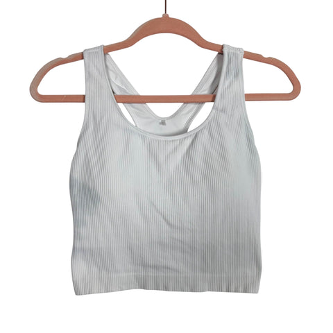 No Brand White Ribbed Racerback Sports Bra - Size ~M (No Size Tag, Fits Like A Medium - See Notes)