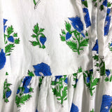 Saule Parc White with Blue/Green Floral Print Tie Front Balloon Sleeves Top- Size M (see notes)
