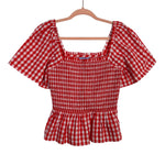 Draper James Deana Red Gingham Smocked Top NWT- Size XS