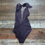 Zimmermann Navy Plunge Halter Tie Swimsuit - Size 0