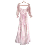 Tularosa Pink Tie-Dye Smocked Bodice Off the Shoulder Eyelet Sleeves Front Slit Dress- Size M (sold out online)