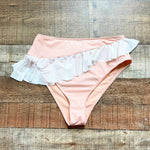 Tularosa Peach Ribbed with Ivory Ruffle Julieta High Waist Bikini Bottoms- Size S (sold out online, we have matching top)