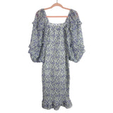 Petal + Pup White and Purple Floral Smocked Sheer Sleeve Dress- Size S (sold out online)