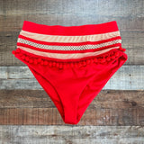 Tularosa Red High Waisted Pom Trim Bikini Bottoms- Size S (we have matching top)