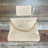 Caroline Hill Cream Quilted Magnetic Closure Bag with Wristlet (Like New)