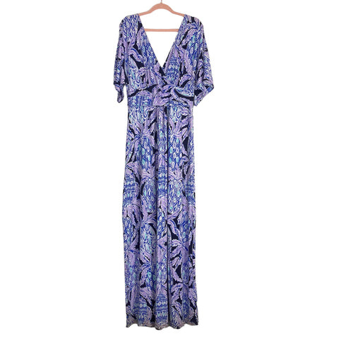Lilly Pulitzer Navy with Light Purple/Blue/Mint Pineapple Print Surplice Maxi Dress- Size L