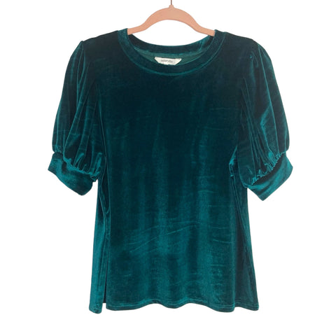Amaryllis Green Velvet Puff Sleeve Top- Size M