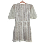 ELLIATT White Nude Lined V-Neck Lace Puff Sleeve Dress- Size S